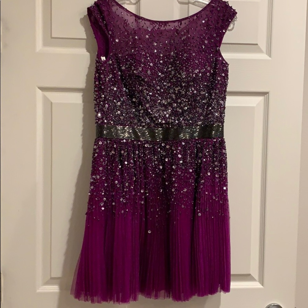 Sherri Hill Purple Black-Beaded Cocktail Dress SZ 8
